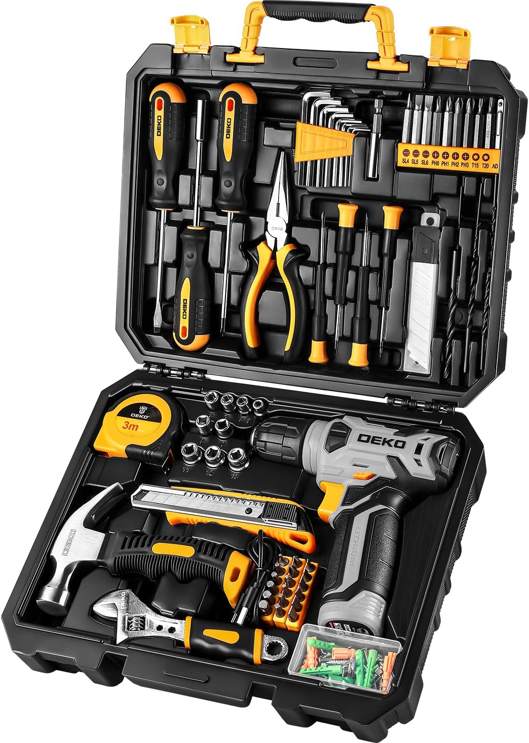 DEKOPRO Tool SetTool Kit with 8V Cordless Drill,Tool Box with Drill,Hand Drill Set for Men & Women,Home Tool Kits for House Repair,Handyman,DIY 126 Piece