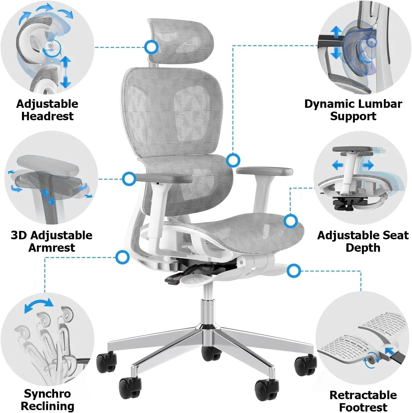 Ergo3D Ergonomic Office Chair High Back Mesh Desk Chair with 3D Adjustable Armrests, Wheels, for Home and Office (Black)