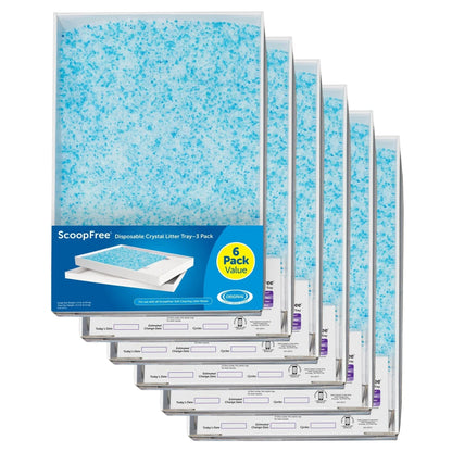 PetSafe ScoopFree Complete Replacement Blue Crystal Litter Tray 6-Pack Easy Cleanup with Disposable Tray Includes Leak Protection and Low Tracking Litter