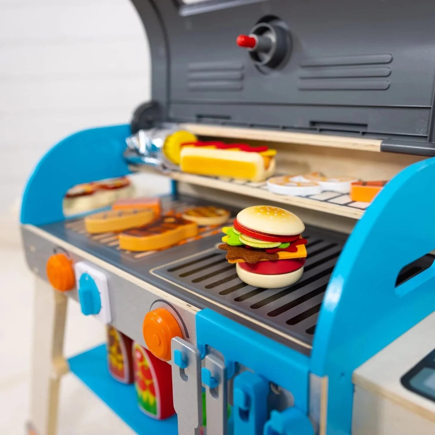 Wooden Luxury Grill, Smoker and Pizza Oven Toy Food Toy for Kids Pretend Cooking