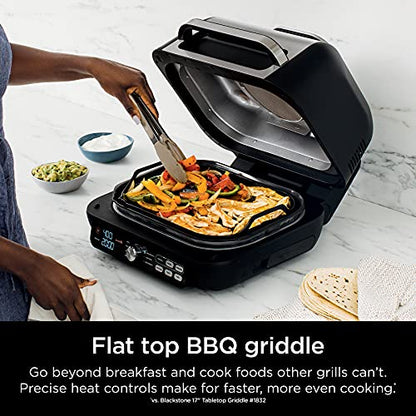 Ninja IG651 Foodi Smart XL Pro 7 in 1 Indoor Grill/Griddle Combo, use Opened or Closed, Air Fry, Dehydrate & More, Pro Power Grate, Flat Top, Crisper, Smart Thermometer, Black: Home & Kitchen