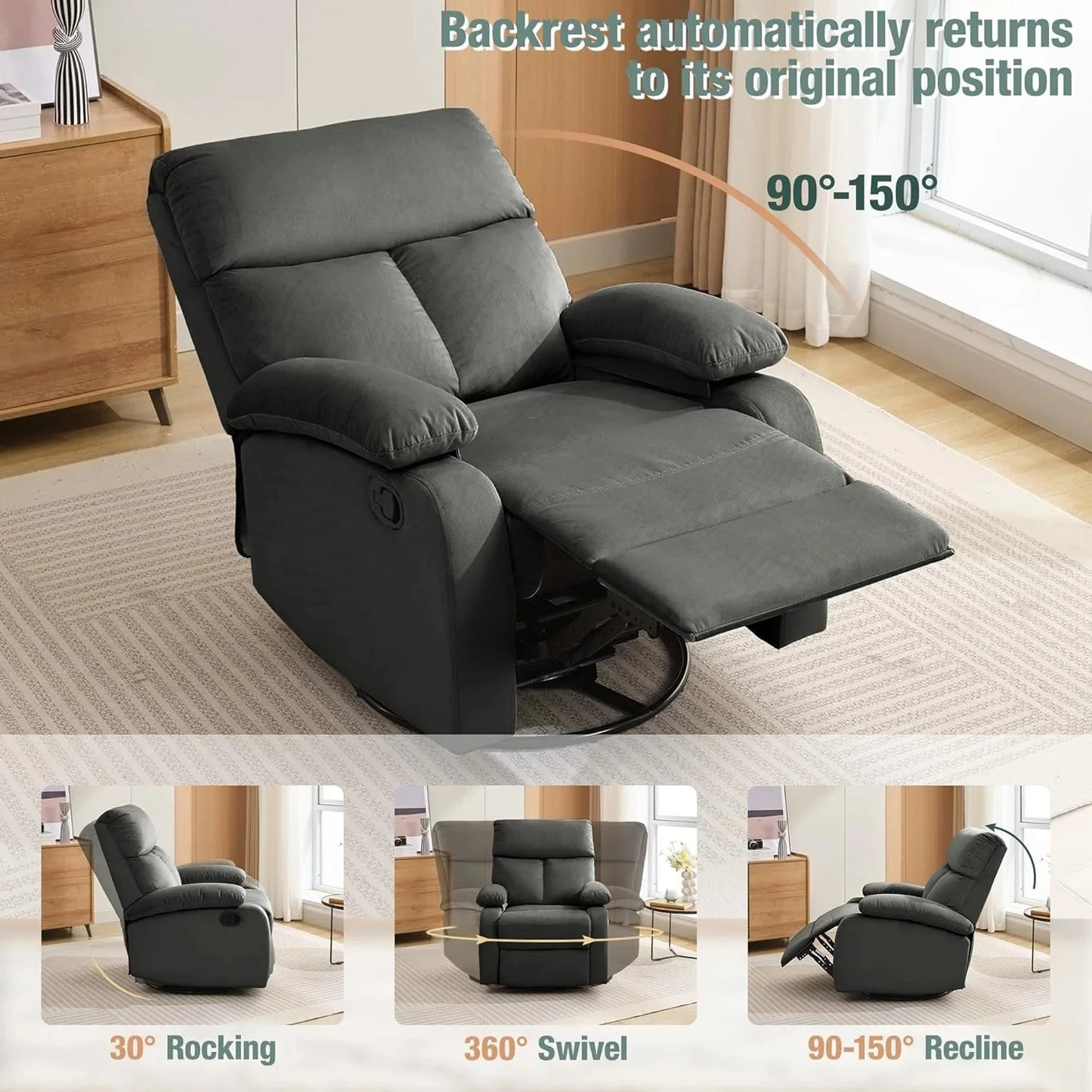 Small Swivel Rocker Recliner Chair for Compact Spaces