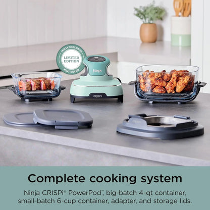 Ninja Crispi 4-in-1 Portable Glass Air Fryer Cooking System, 1500W, 4QT & 6-Cup TempWare Glass Containers with Storage Lids, Microwave, Freezer & Dishwasher Safe