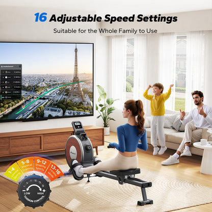 MERACH Magnetic Rowing Machine - 16 Levels, Quiet Resistance