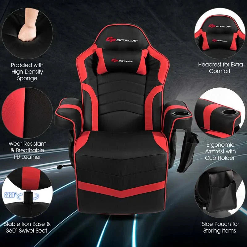 Pu Leather Massage Gaming Chair Ergonomic High Back Racing Style Gaming Recliner With Adjustable Backrest Amp Footrest Cup Holder Side Pouch - Comfortable And Ergonomic Design