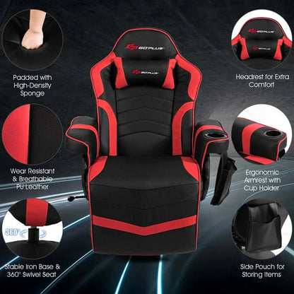 Pu Leather Massage Gaming Chair Ergonomic High Back Racing Style Gaming Recliner With Adjustable Backrest Amp Footrest Cup Holder Side Pouch - Comfortable And Ergonomic Design