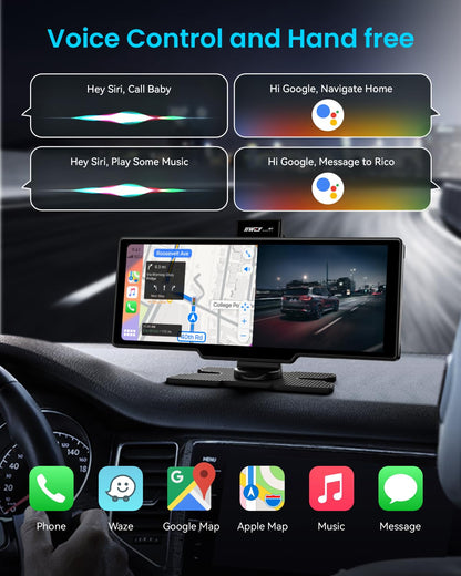IIWEY Portable Apple Carplay Screen 10'' Car Stereo 4K Dash Cam