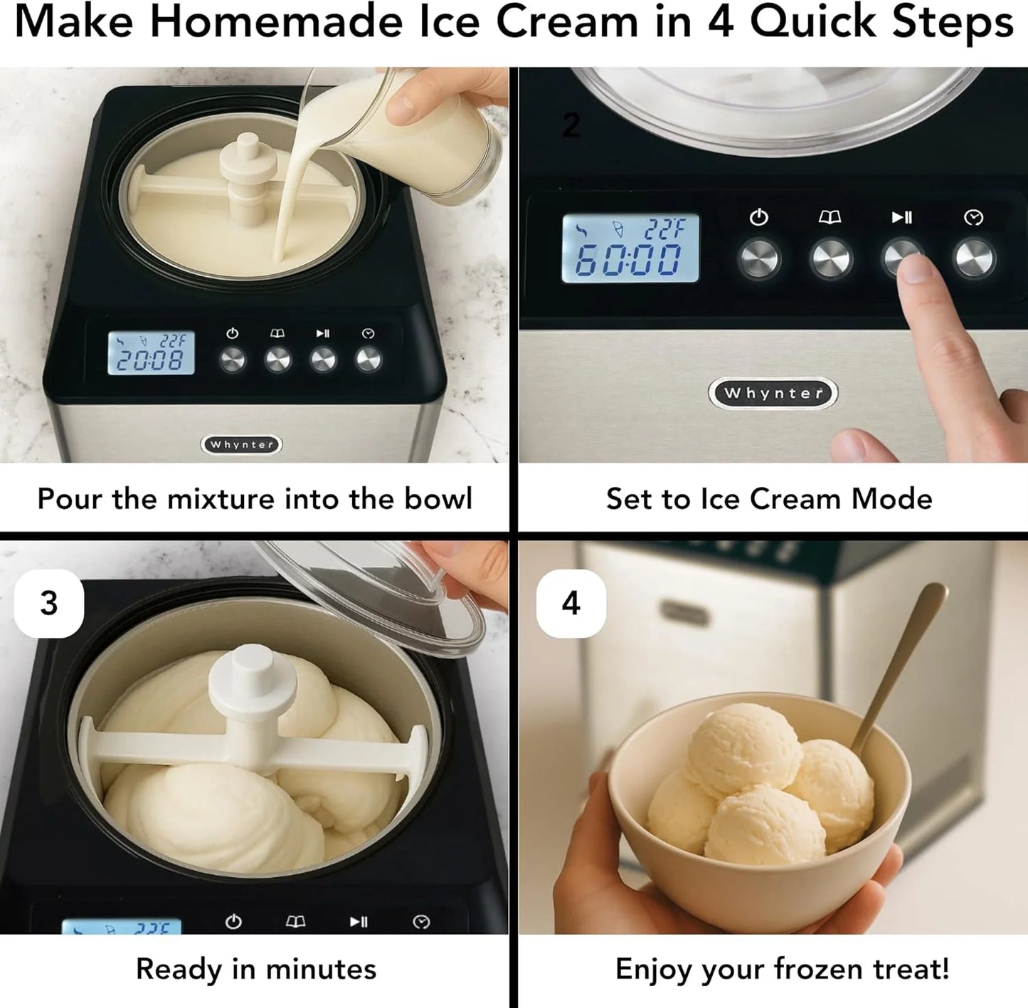 Whynter 2.1 Qt Ice Cream Maker, Built-In Compressor, Stainless Steel