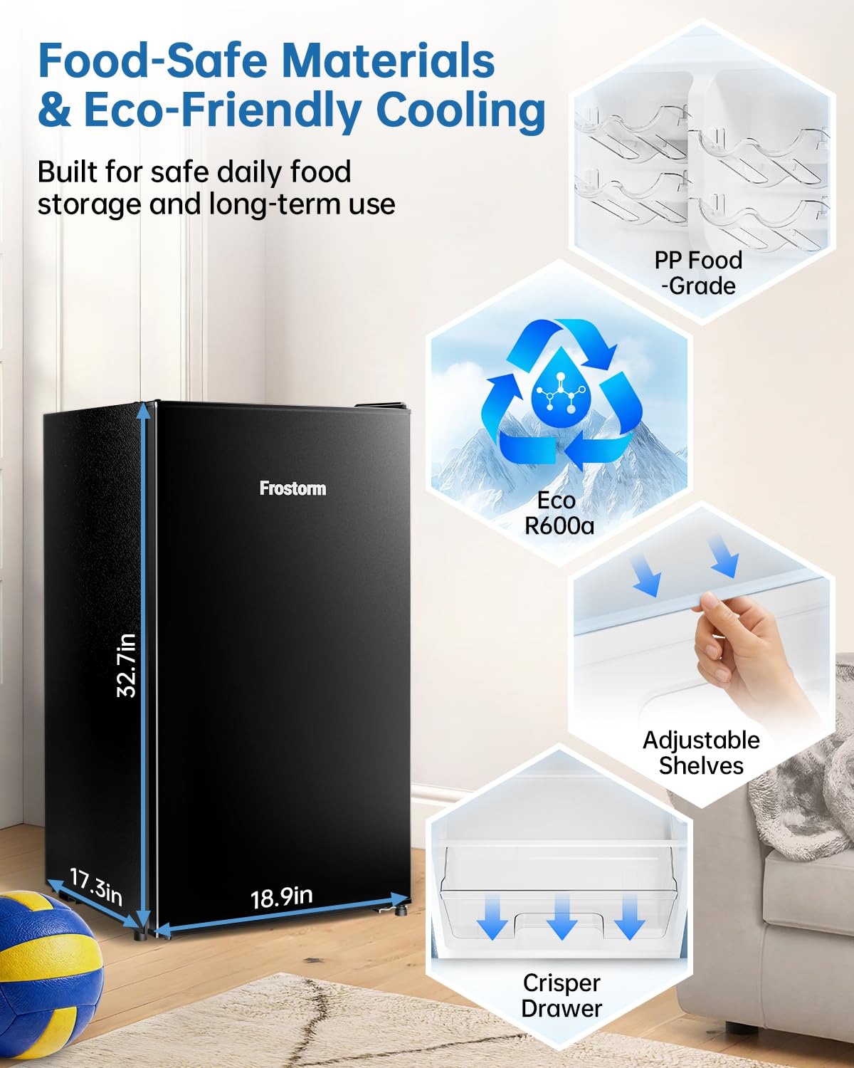 FROSTORM 3.2 Cu Ft Mini Fridge with Freezer - Energy Efficient