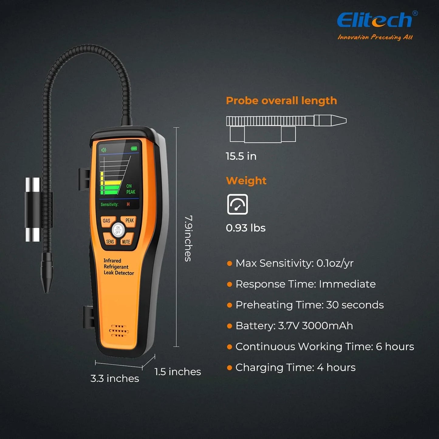 Refrigerant Leak Detector 10 Yrs Infrared Sensor Life Halogen Freon Sniffer, Air Conditioning Detection, Automotive Gas Finder, R22 R410A R134A R1234YF CFCs HCFCs HFCs, ILD-300