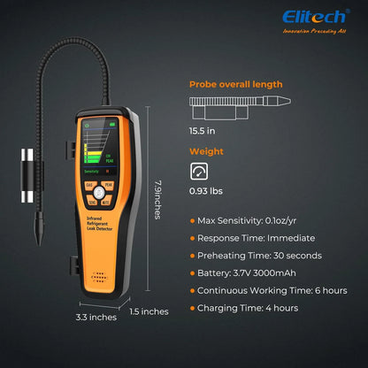 Refrigerant Leak Detector 10 Yrs Infrared Sensor Life Halogen Freon Sniffer, Air Conditioning Detection, Automotive Gas Finder, R22 R410A R134A R1234YF CFCs HCFCs HFCs, ILD-300