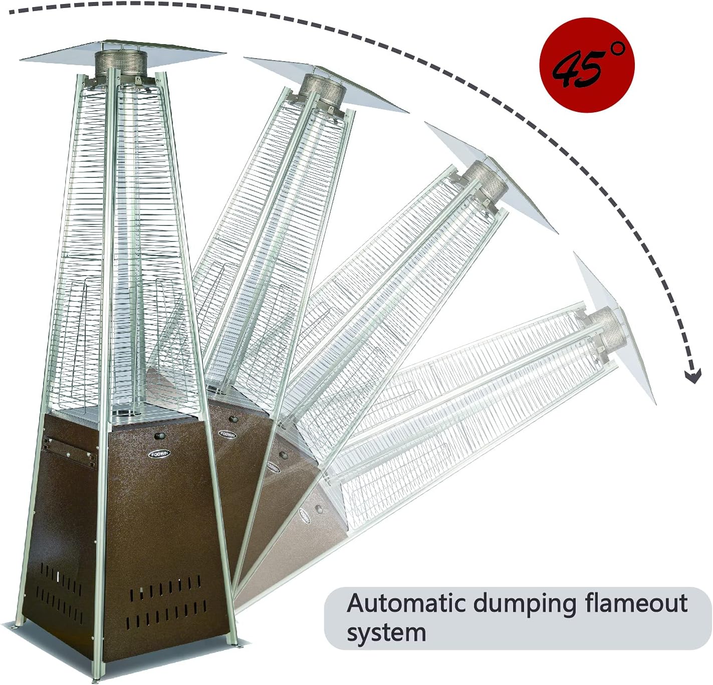 Pyramid Patio Propane Heater48,000 BTU Outdor Patio Flame Heater With Wheels,Waterproof Cover Quartz Glass Tube Propane Heater for Patio, Party, Backyard, Garden, Decoration(Bronze)