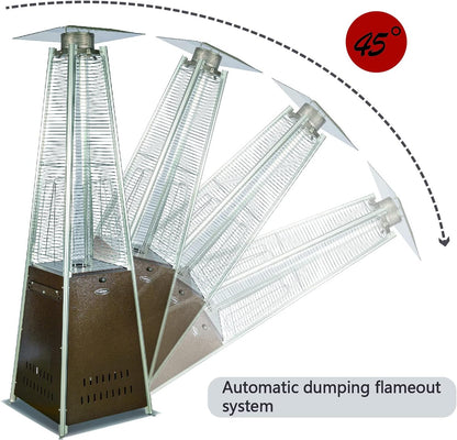 Pyramid Patio Propane Heater48,000 BTU Outdor Patio Flame Heater With Wheels,Waterproof Cover Quartz Glass Tube Propane Heater for Patio, Party, Backyard, Garden, Decoration(Bronze)