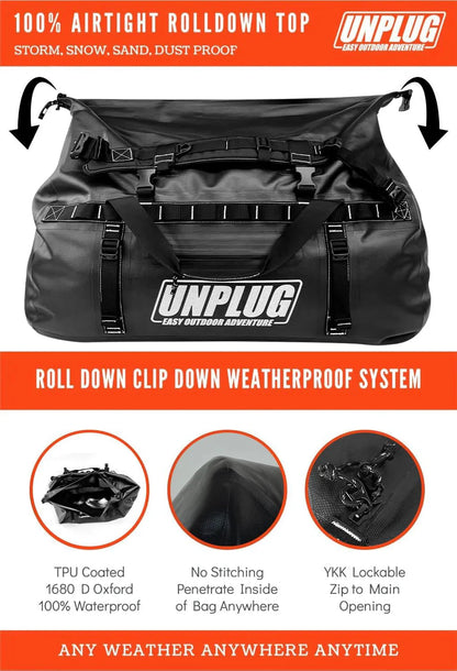 UNPLUG Ultimate Adventure Bag -1680D Heavy Duty Waterproof Travel Duffel Bags for Camping, Motorcycle Dry Bag, Waterproof Bags for Boating, Waterproof Duffle Backpack,Tactical Duffle Bag