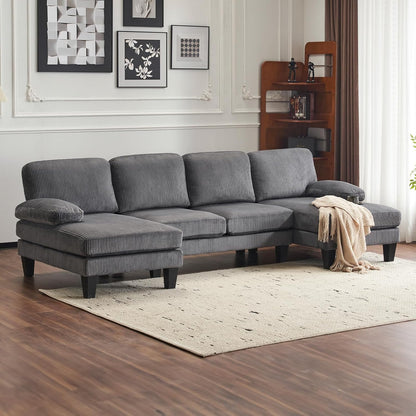 VINGLI 110" Sectional Couches for Living Room,U Shaped Couch with Double Chaise, 4-Seat Sofa Set with Chenille Fabric for Home Furniture,Beige