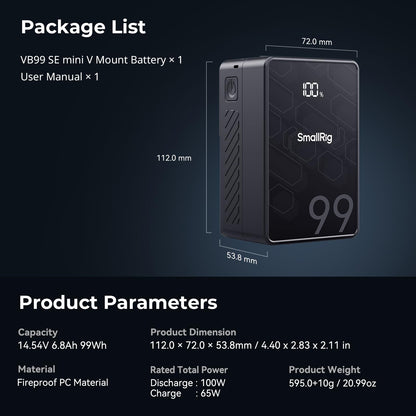 SMALLRIG V Mount Battery 99Wh 6800mAh with USB-C Fast Charge