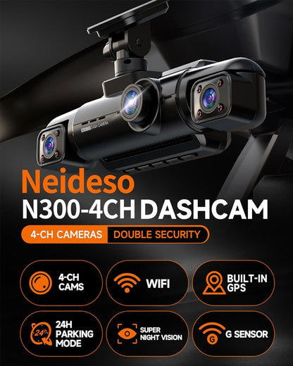 NEIDESO 360° Dash Cam FHD 4-Channel Car Camera with GPS