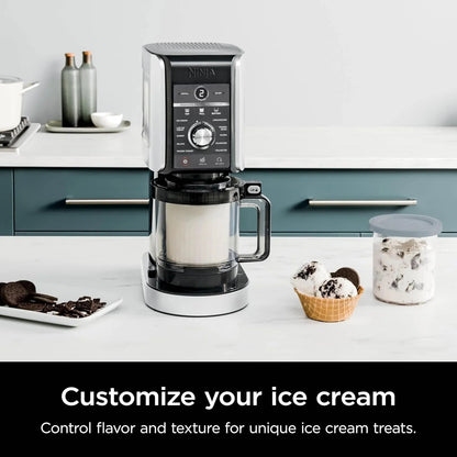 Ninja NC301 CREAMi Ice Cream Maker, for Gelato, Mix-ins, Milkshakes, Sorbet, Smoothie Bowls & More, 7 One-Touch Programs, with (2) Pint Containers & Lids, Compact Size, Perfect for Kids, Silver