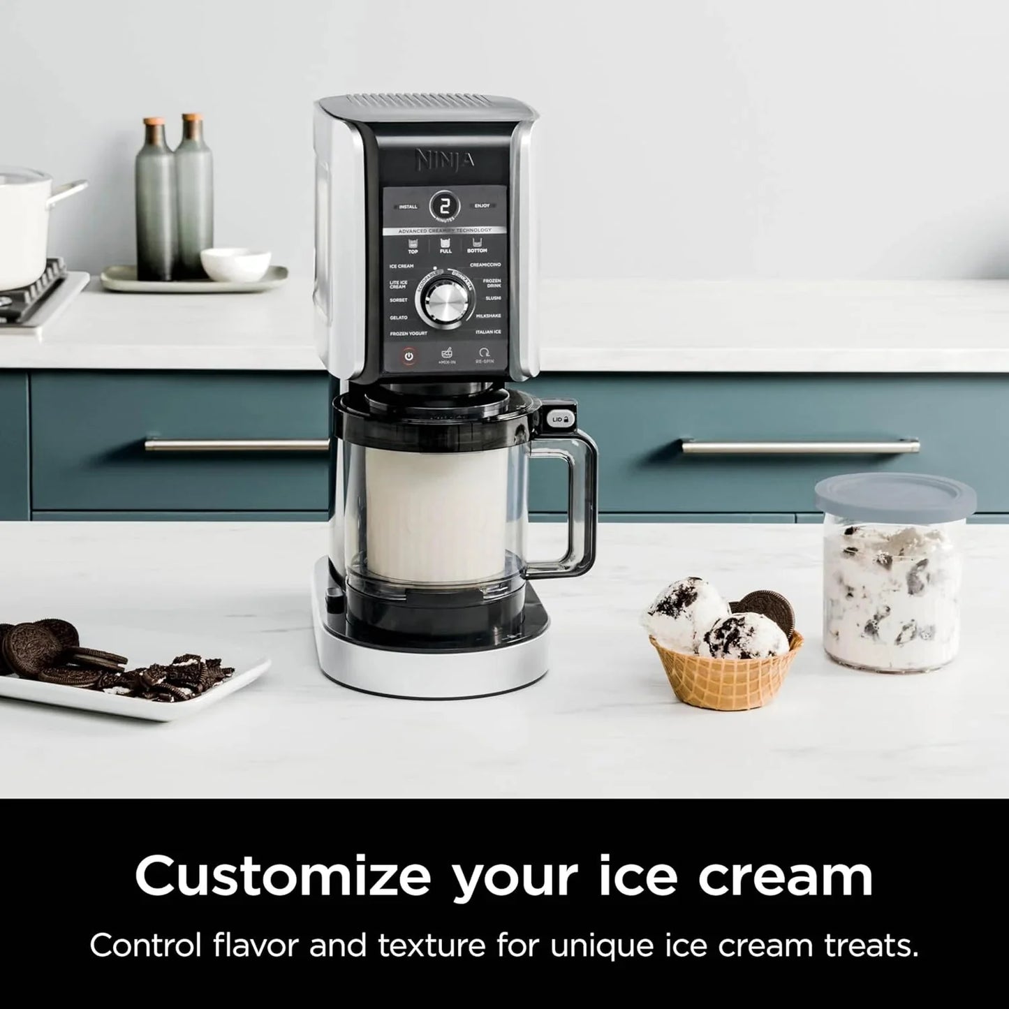 Ninja NC301 CREAMi Ice Cream Maker, for Gelato, Mix-ins, Milkshakes, Sorbet, Smoothie Bowls & More, 7 One-Touch Programs, with (2) Pint Containers & Lids, Compact Size, Perfect for Kids, Silver