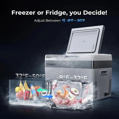 BougeRV 12 Volt Refrigerator 12V Car Fridge 23 Quart Portable Freezer Compressor Cooler 12/24V DC 110~240 Volt AC for Truck Van RV Camper SUV Travel Camping Road Trips Tailgating -7℉~50℉