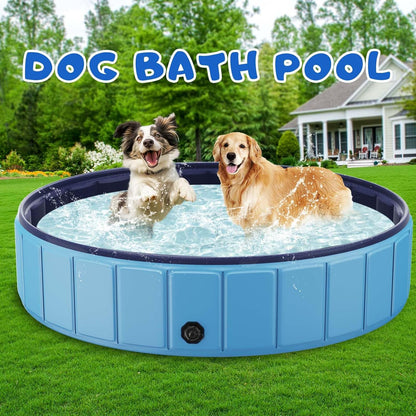 Foldable Dog Swimming Pool, 120"x20" Oversize Collapsable Hard Plastic Potable Bathing Tub for Pet Dog Kiddie Pool Indoor and Outdoor Leakproof PVC Play Pool for Large Dogs Pets Puppy Kids Blue