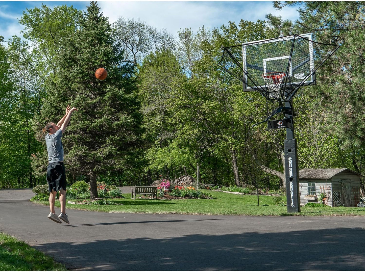 Rebounder Net Return System Portable Shot Trainer for Traditional Pole and Wall Mounted Hoops with Rotating Return Chute