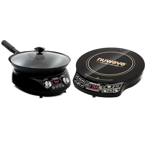 Nuwave Mosaic Induction Wok, Precise Temp Controls from 100u00b0F to 575u00b0F in 5u00b0F, Wok Hei, Infuse Complex Charred Aroma & Flavor, 3 Watts 600, 900 & 1500, Authentic 14-inch Carbon Steel Wok Included