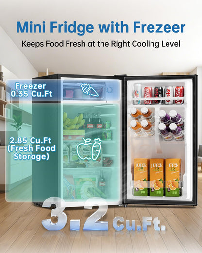 FROSTORM 3.2 Cu Ft Mini Fridge with Freezer - Energy Efficient