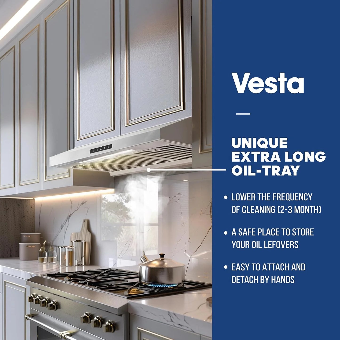 Powerful 30 Inch Under Cabinet Range Hood With Seamless Stainless Steel Body, Twin Turbo Motors, 3 Speed Touch Screen, Round Vent, Baffle Filters, LED Lights, Oil Collector