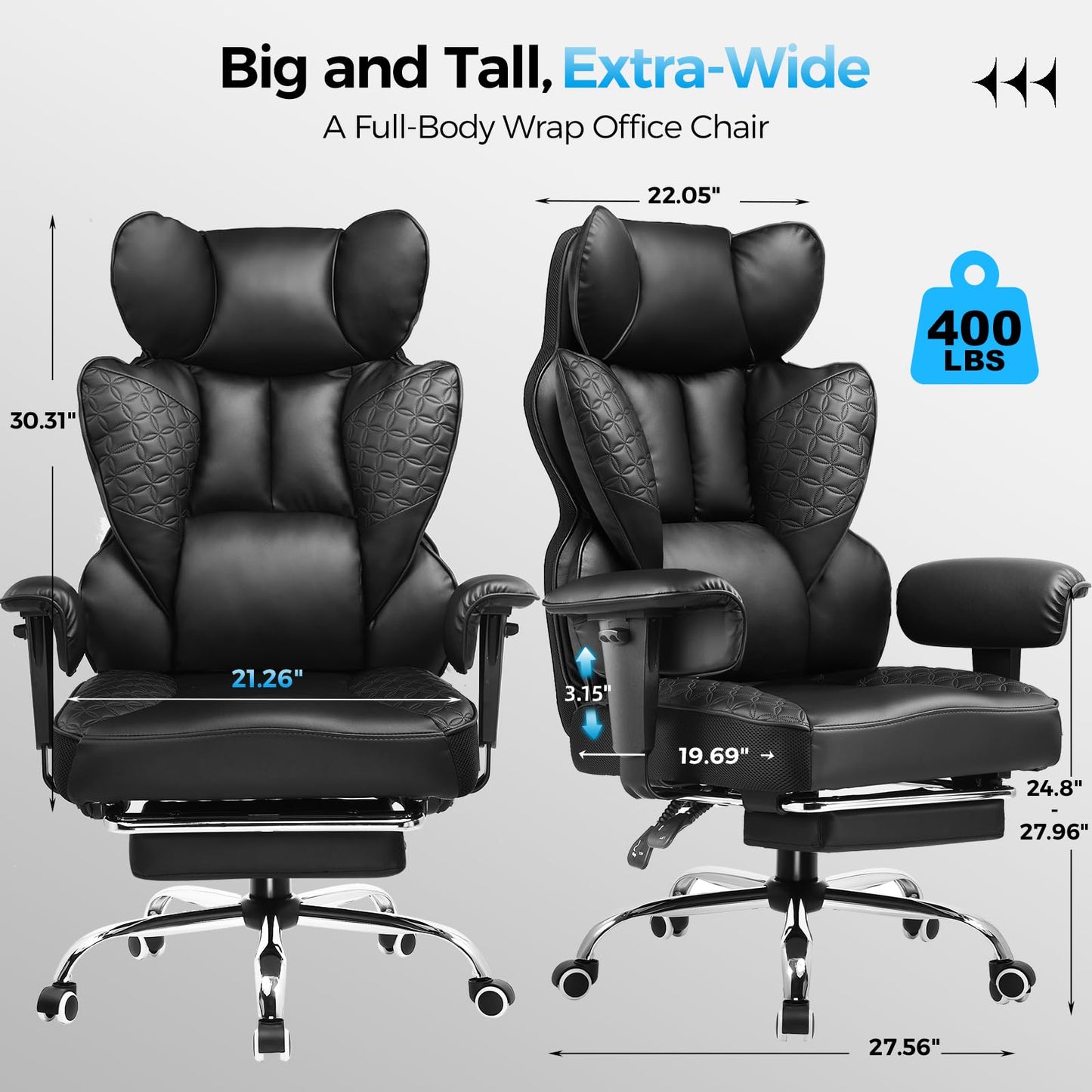 GTPLAYER Big and Tall Gaming Chair 400lbs with Ergonomic Support