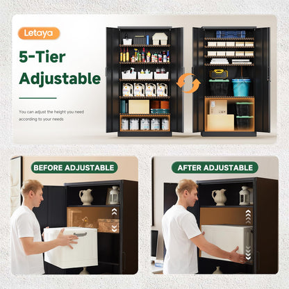 LETAYA Metal Garage Storage Cabinets with Lock - 72" Tool Organizer