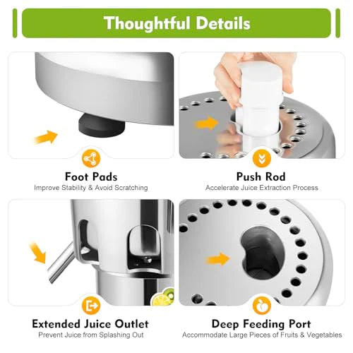 Commercial Juice Extractor, 370W 110V Electric Stainless Steel Juicer for Fruit Vegetable Heavy Duty Centrifugal Juicer Machine Juice & Residue Separated Low Noise: Home & Kitchen