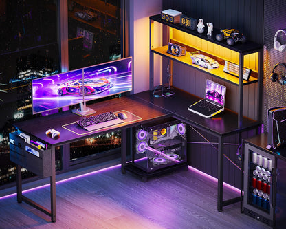 ODK 53" L-Shaped Gaming Desk with LED, Power Outlets