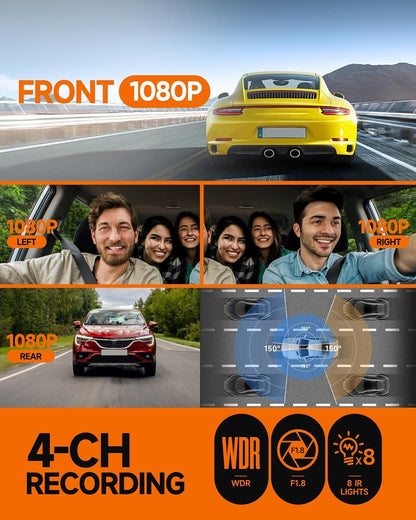 NEIDESO 360° Dash Cam FHD 4-Channel Car Camera with GPS