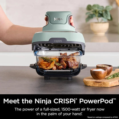 Ninja Crispi 4-in-1 Portable Glass Air Fryer Cooking System, 1500W, 4QT & 6-Cup TempWare Glass Containers with Storage Lids, Microwave, Freezer & Dishwasher Safe
