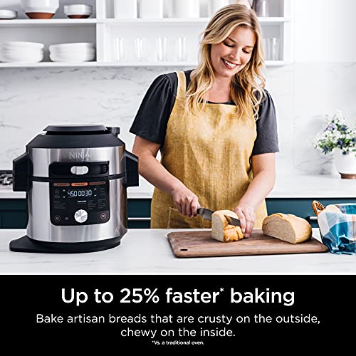 Ninja OL701 Foodi 14 in 1 SMART XL 8 Qt. Pressure Cooker Steam Fryer with SmartLid & Thermometer Auto Steam Release, that Air Fries, Proofs & More, 3 Layer Capacity, 5 Qt. Crisp Basket, Silver/Black