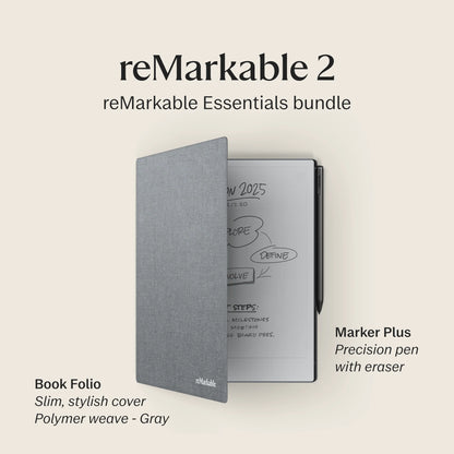 reMarkable 2 – 10.3” Paper Tablet with Marker Plus and Polymer Weave Book Folio – Gray