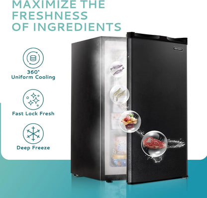 Upright freezer, 3.0 Cubic Feet, Single Door Compact Mini Freezer with Reversible Stainless Steel Door, Small freezer for Home/Dorms/Apartment/Office (Silver)